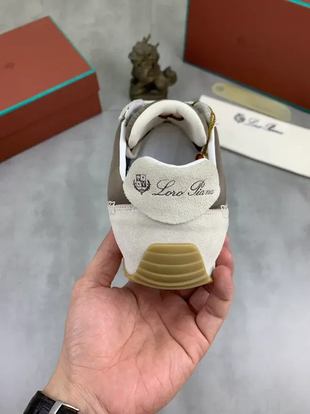 Loeve Basket Lifestyle Beige Marron en Daim et Cuir Panelées à Lacets Bas 3