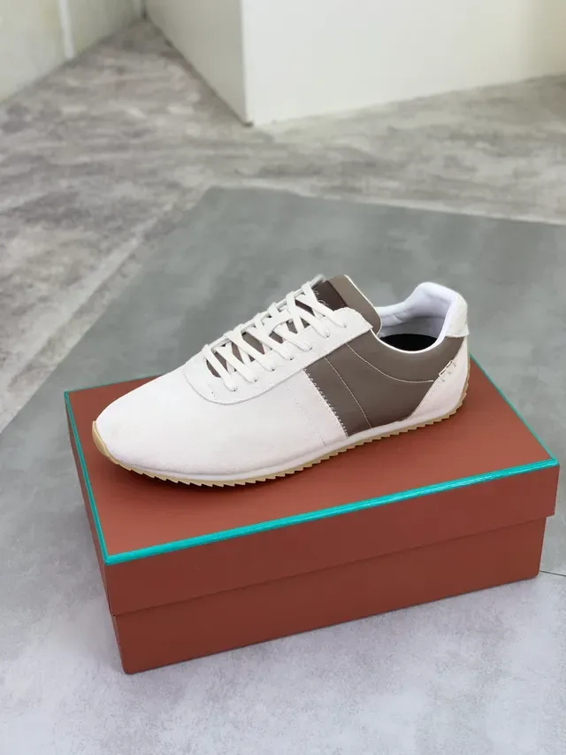 Loeve Basket Lifestyle Beige Marron en Daim et Cuir Panelées à Lacets Bas 4