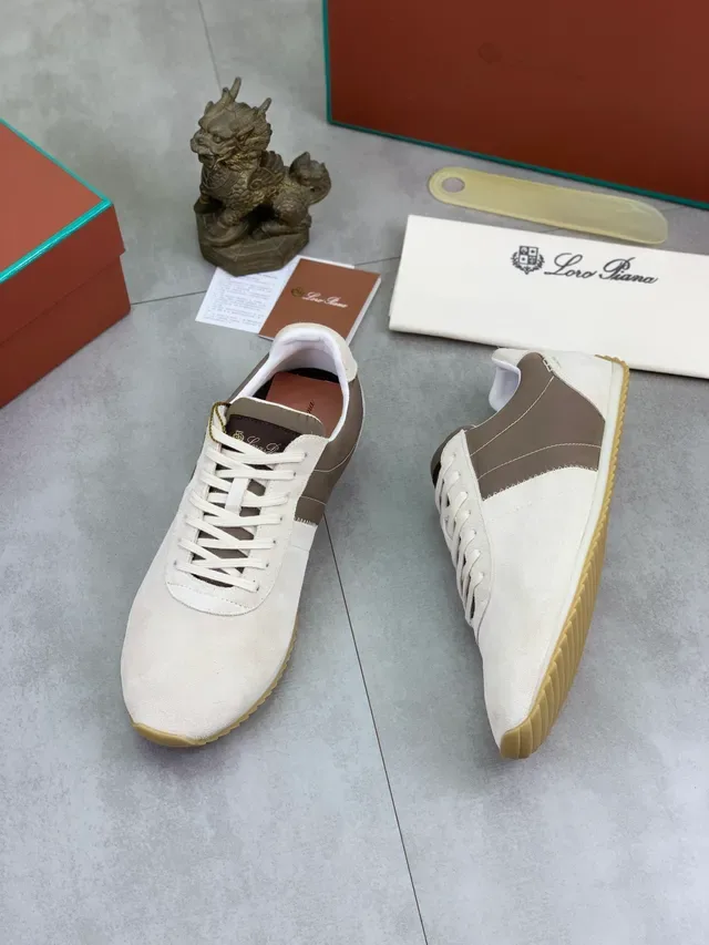 Loeve Basket Lifestyle Beige Marron en Daim et Cuir Panelées à Lacets Bas 5