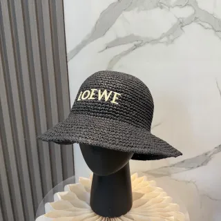 Loewe Embroidered Black Woven Bucket Hat