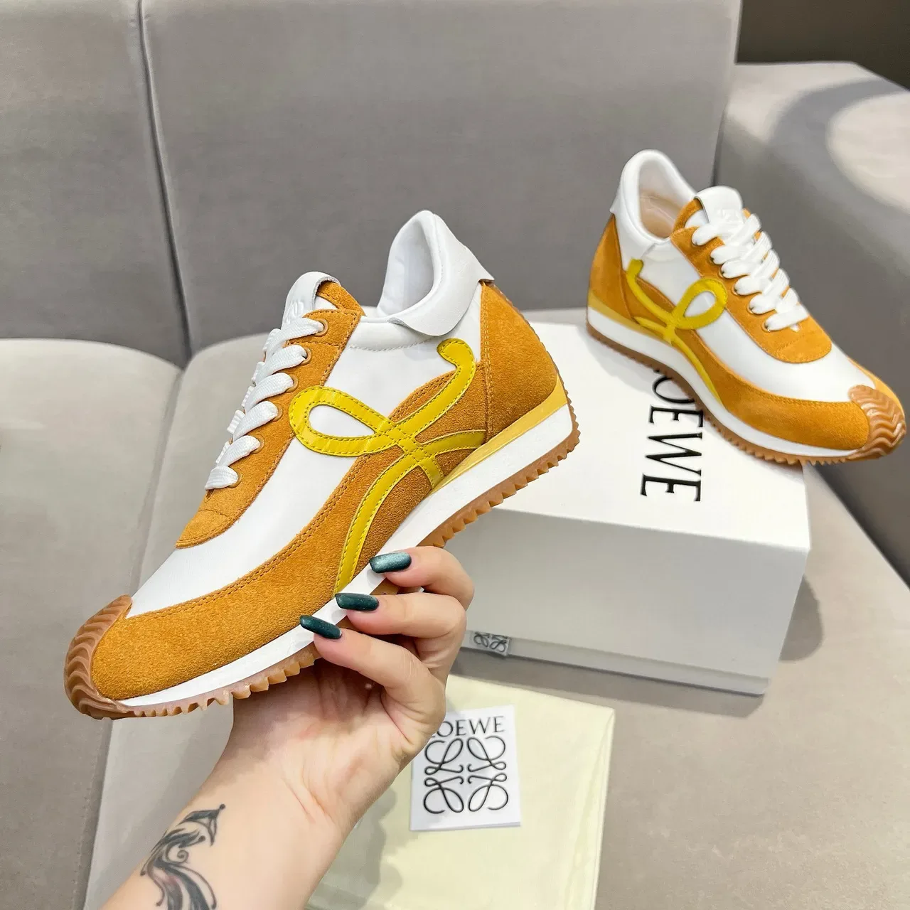 Loewe Flow Runner Mustard and White Lifestyle Sneakers 3