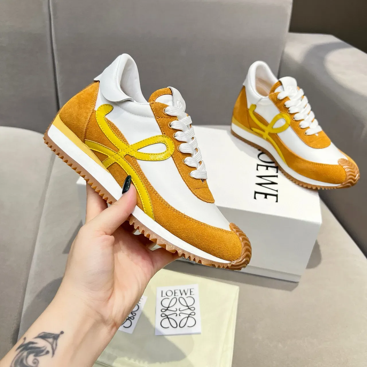 Loewe Flow Runner Mustard and White Lifestyle Sneakers 6