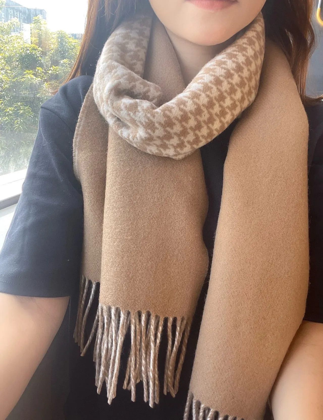 Loewe Houndstooth and Beige Cashmere Scarf 2