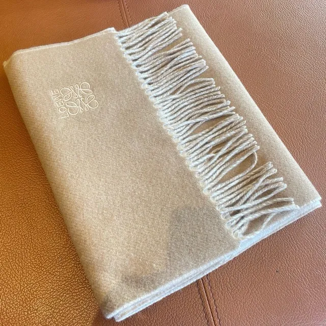 Loewe Houndstooth and Beige Cashmere Scarf 5
