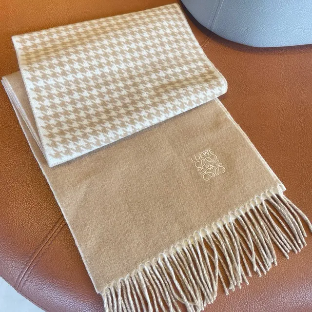 Loewe Houndstooth and Beige Cashmere Scarf 6