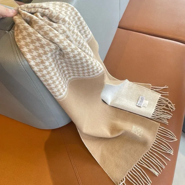 Loewe Houndstooth and Beige Cashmere Scarf 8