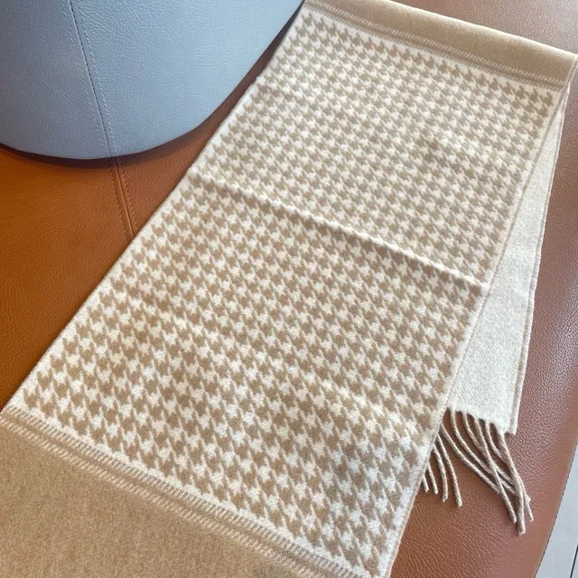 Loewe Houndstooth and Beige Cashmere Scarf 9