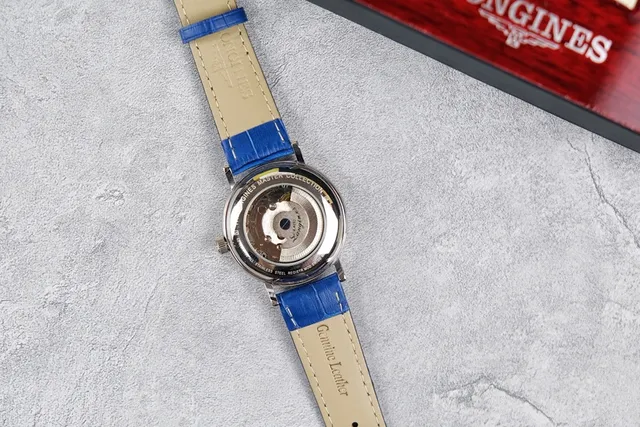 Longines Blue Silver Round Stainless Steel Case Sunburst Dial Mechanical Watch 3