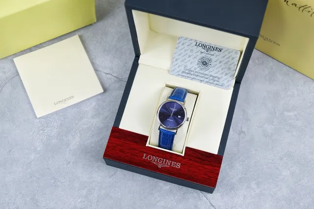 Longines Blue Silver Round Stainless Steel Case Sunburst Dial Mechanical Watch 4