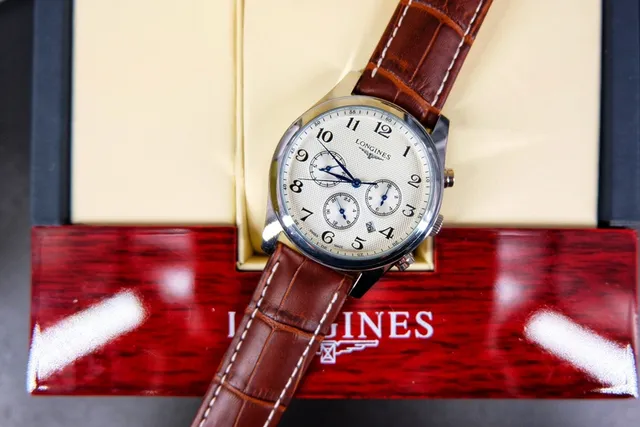 Longines Master Collection Chronograph Brown White Round Stainless Steel Case Guilloché Dial Mechanical Watch 3