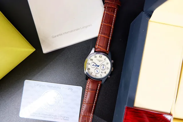 Longines Master Collection Chronograph Brown White Round Stainless Steel Case Guilloché Dial Mechanical Watch 4