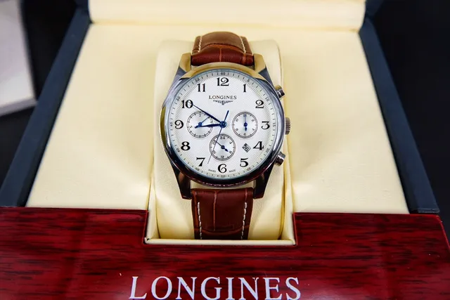 Longines Master Collection Chronograph Brown White Round Stainless Steel Case Guilloché Dial Mechanical Watch 6