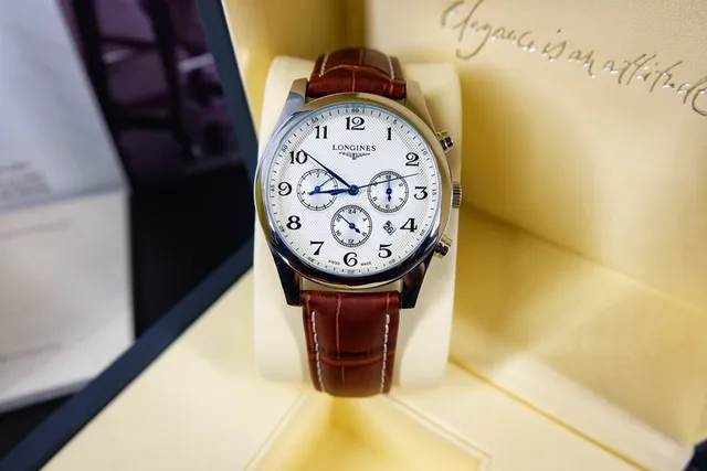Longines Master Collection Chronograph Brown White Round Stainless Steel Case Guilloché Dial Mechanical Watch 7