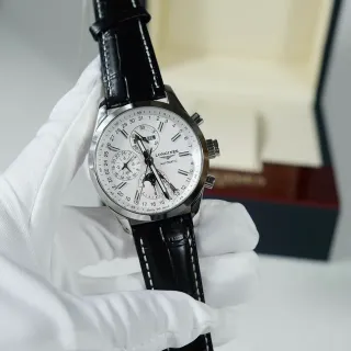 Longines Master Collection Chronograph White Dial Black Alligator Strap Mechanical Watch