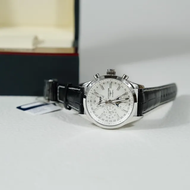 Longines Master Collection Chronograph White Dial Black Alligator Strap Mechanical Watch 6