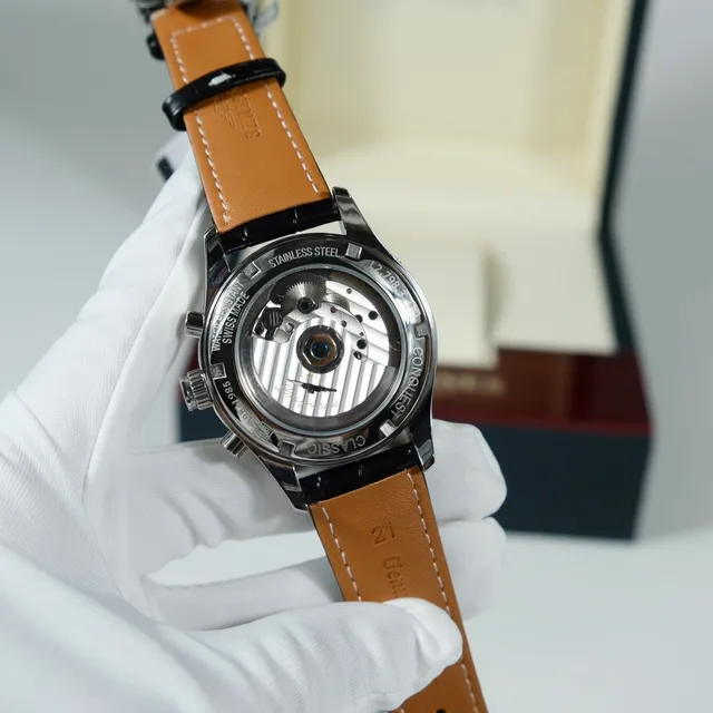 Longines Master Collection Chronograph White Dial Black Alligator Strap Mechanical Watch 7
