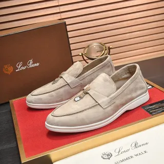 Loro Piana Beige White Suede Upper Buckle Strap Loafer