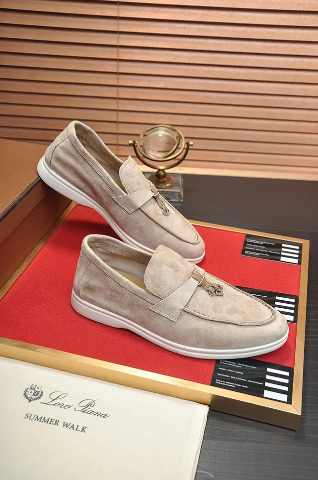 Loro Piana upper daim beige et blanc Buckle Strap Loafer 5