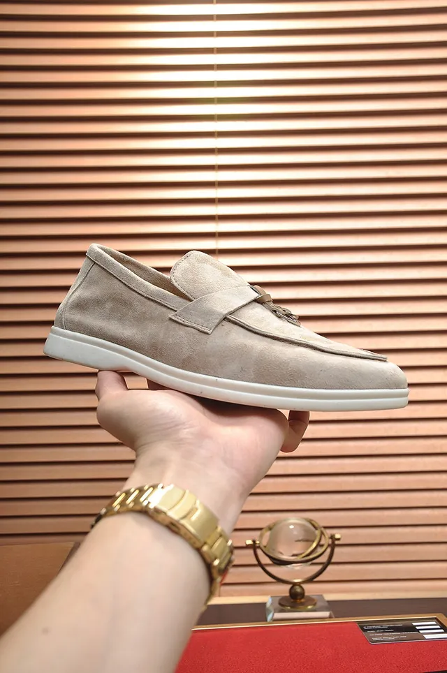 Loro Piana upper daim beige et blanc Buckle Strap Loafer 7