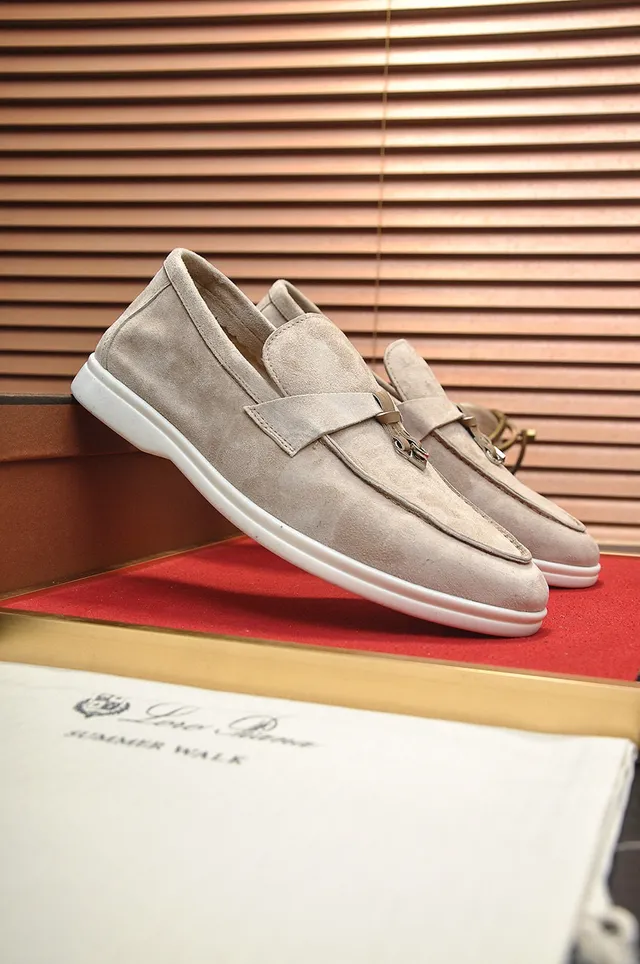 Loro Piana upper daim beige et blanc Buckle Strap Loafer 8