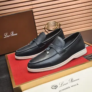 Loro Piana Black White Leather Tassel Strap Loafer
