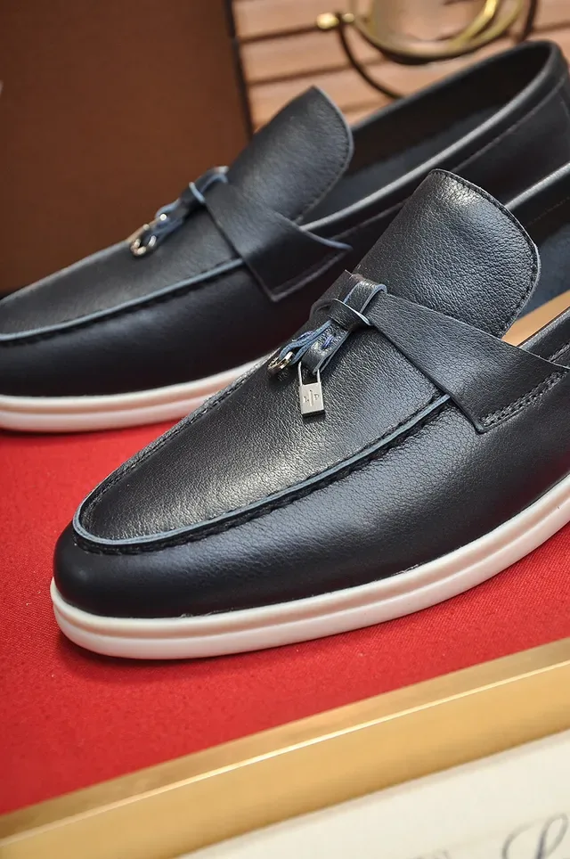 Loro Piana Black White Leather Tassel Strap Loafer 3