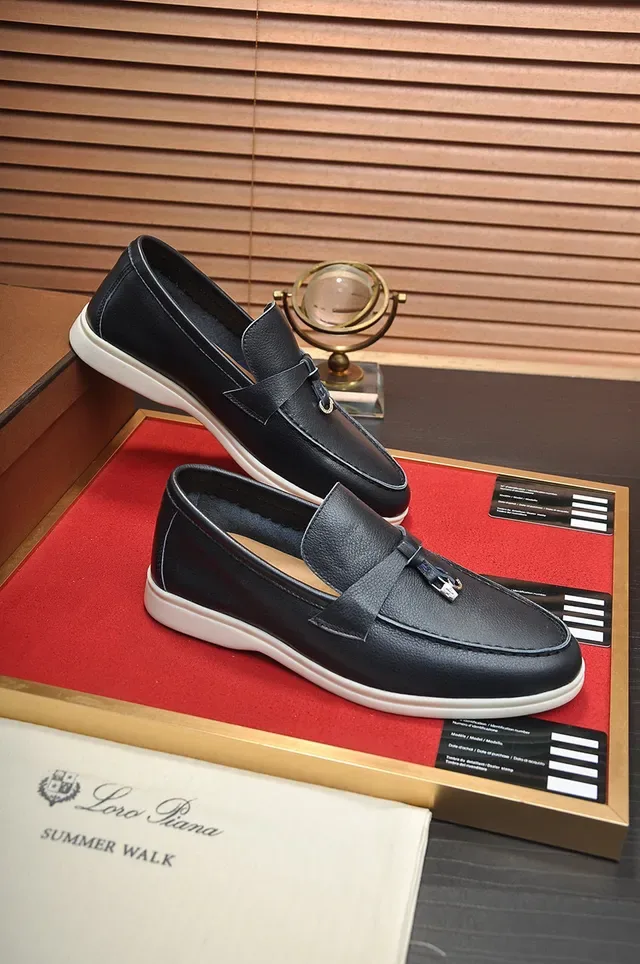 Loro Piana Black White Leather Tassel Strap Loafer 6