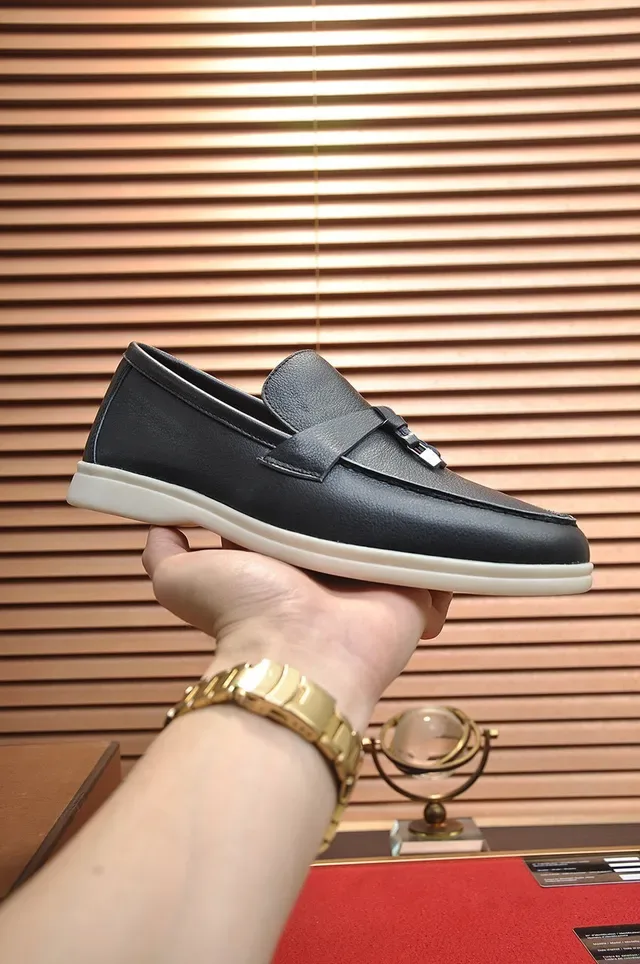 Loro Piana Black White Leather Tassel Strap Loafer 8