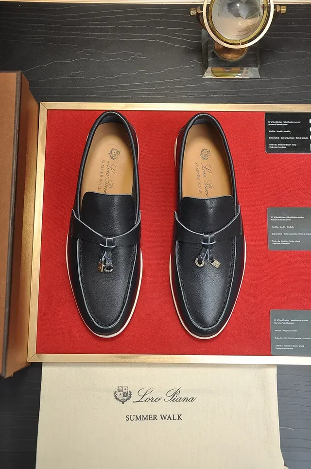 Loro Piana Black White Leather Tassel Strap Loafer 9