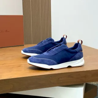 Loro Piana Blue Suede and Nylon Laceless Slip-On Lifestyle Sneakers