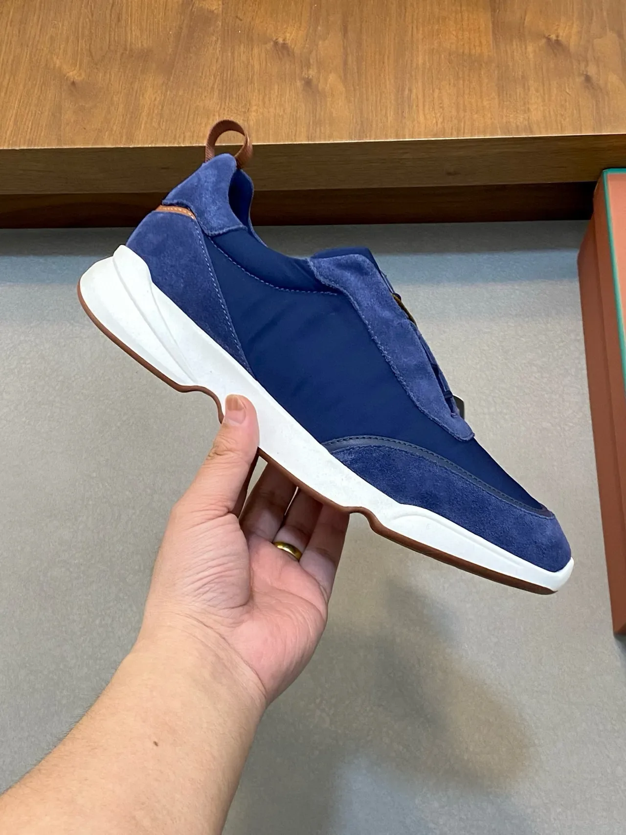 Loro Piana Sneakers lifestyle en daim bleu et nylon sans lacets slip-on 4