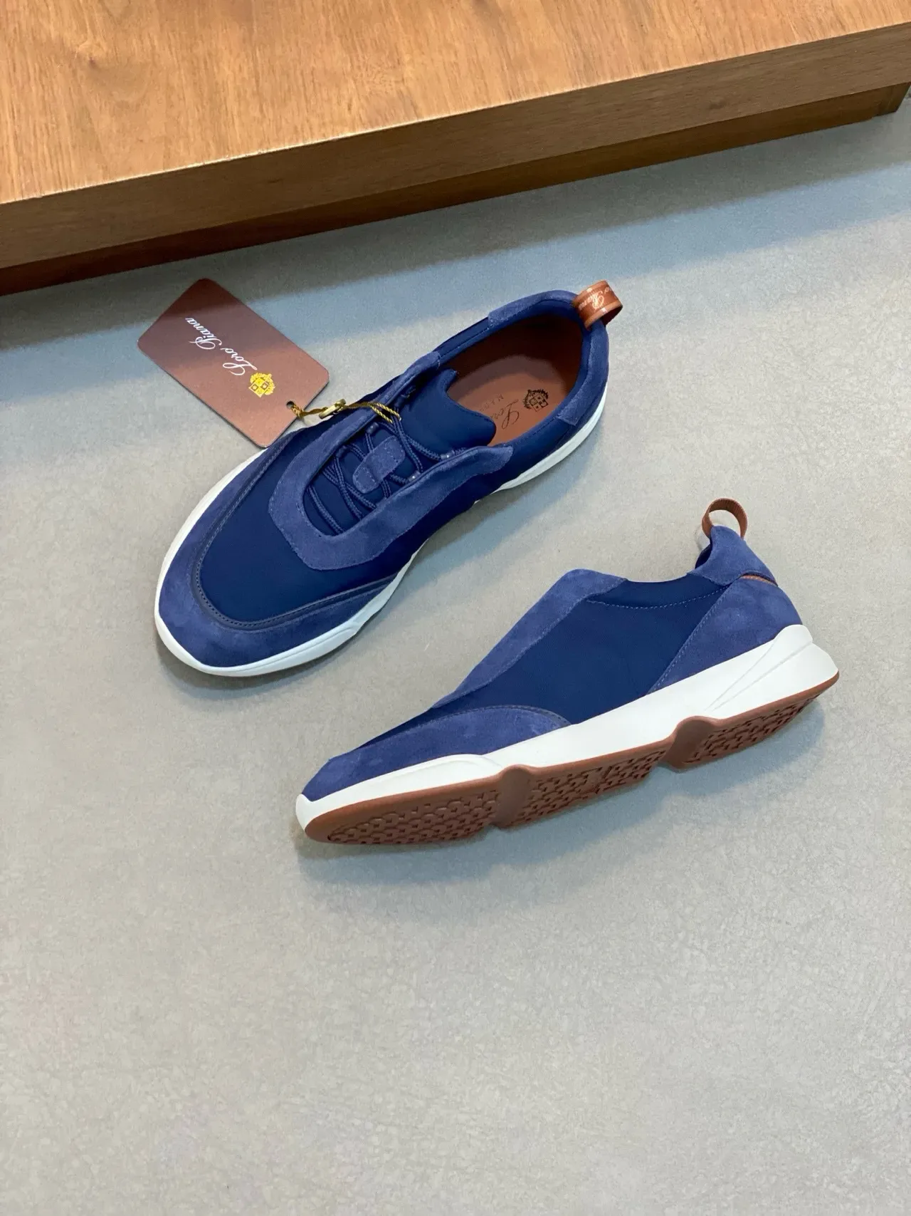 Loro Piana Sneakers lifestyle en daim bleu et nylon sans lacets slip-on 5