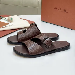 Loro Piana Sandalias casuales con estampado de cocodrilo y correa doble con hebilla