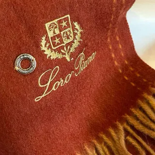 Loro Piana Embroidered Crest Rust Red Cashmere Scarf
