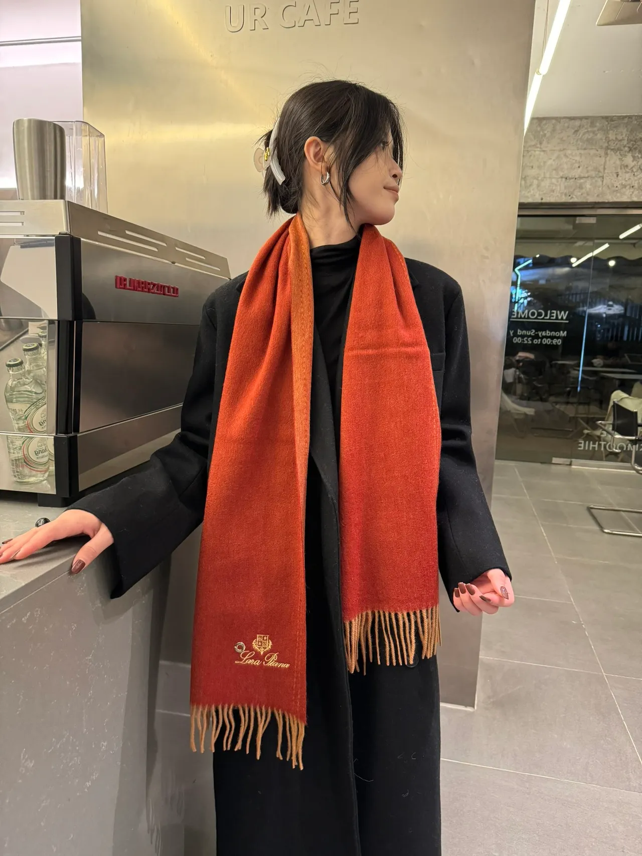 Loro Piana Crest brodé rouge rouille cachemire écharpe 2