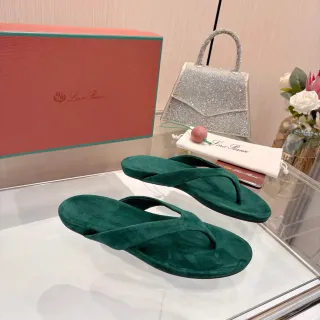 Loro Piana Green Suede Thong Strap Slippers