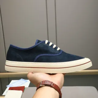 Loro Piana Navy Suede Cream Lace-Up Lifestyle Sneaker