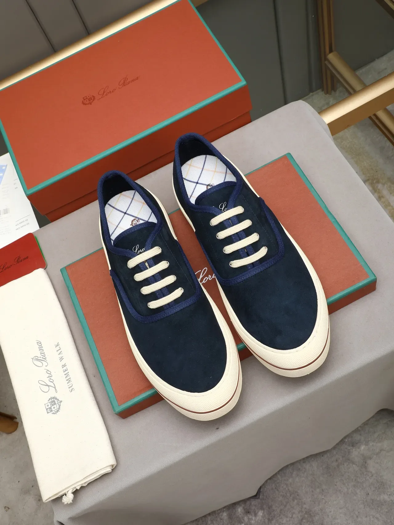 Loro Piana Navy Suede Cream Lace-Up Lifestyle Sneaker 2