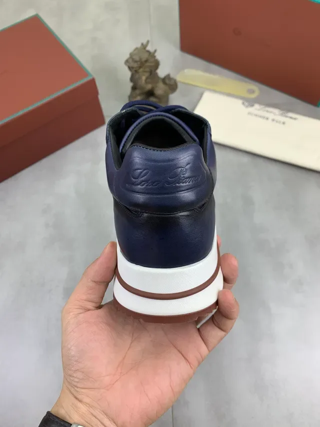 Loro Piana Navy White Leather Upper Contrast Midsole Sneakers 3
