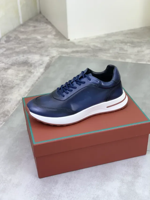 Loro Piana Navy White Leather Upper Contrast Midsole Sneakers 4