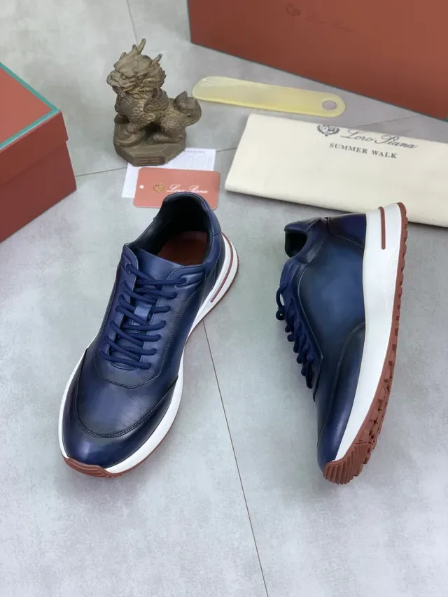 Loro Piana Navy White Leather Upper Contrast Midsole Sneakers 5