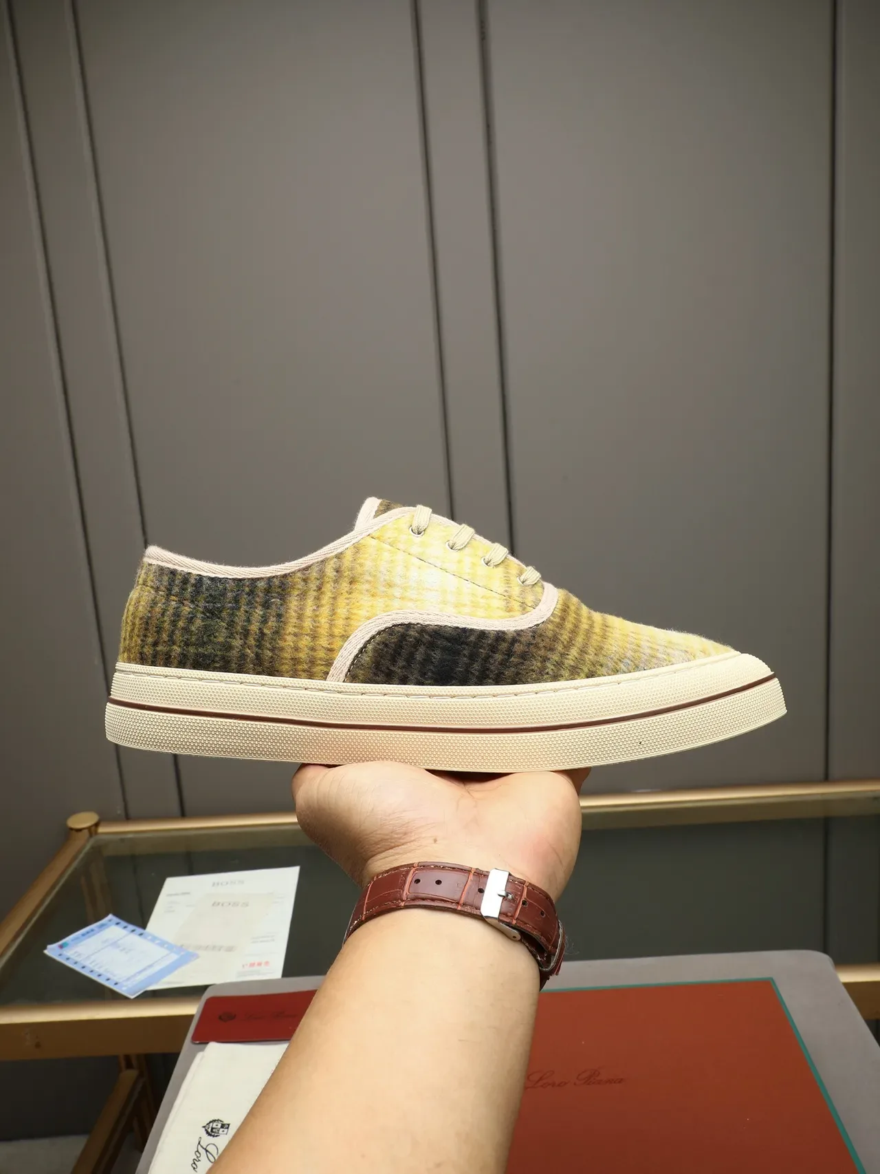 Loro Piana Plaid Wool Low-Top Sneaker 1