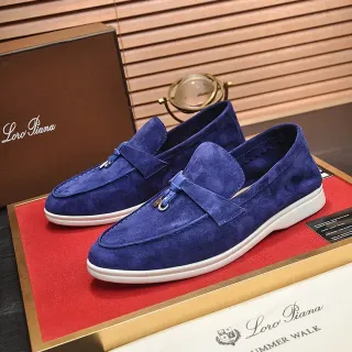 Loro Piana Summer Walk Blue Suede Loafers