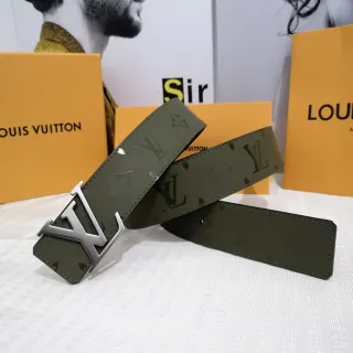 Louis Vuitton Army Green Silver Monogram-Coated Interlocking LV Buckle Leather Belt