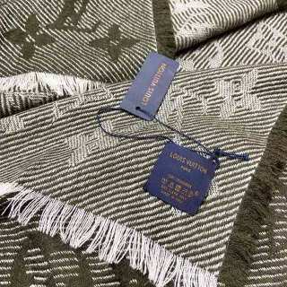 Louis Vuitton Army Green White Double-Faced Woven Monogram Pattern Shawl