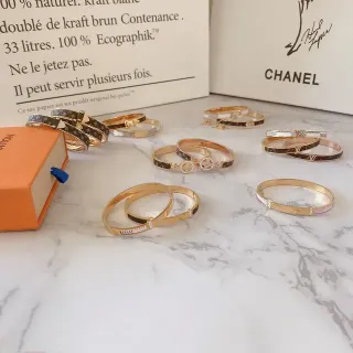 Louis Vuitton Bangles Gold Brown Monogram Canvas Metal Bracelet