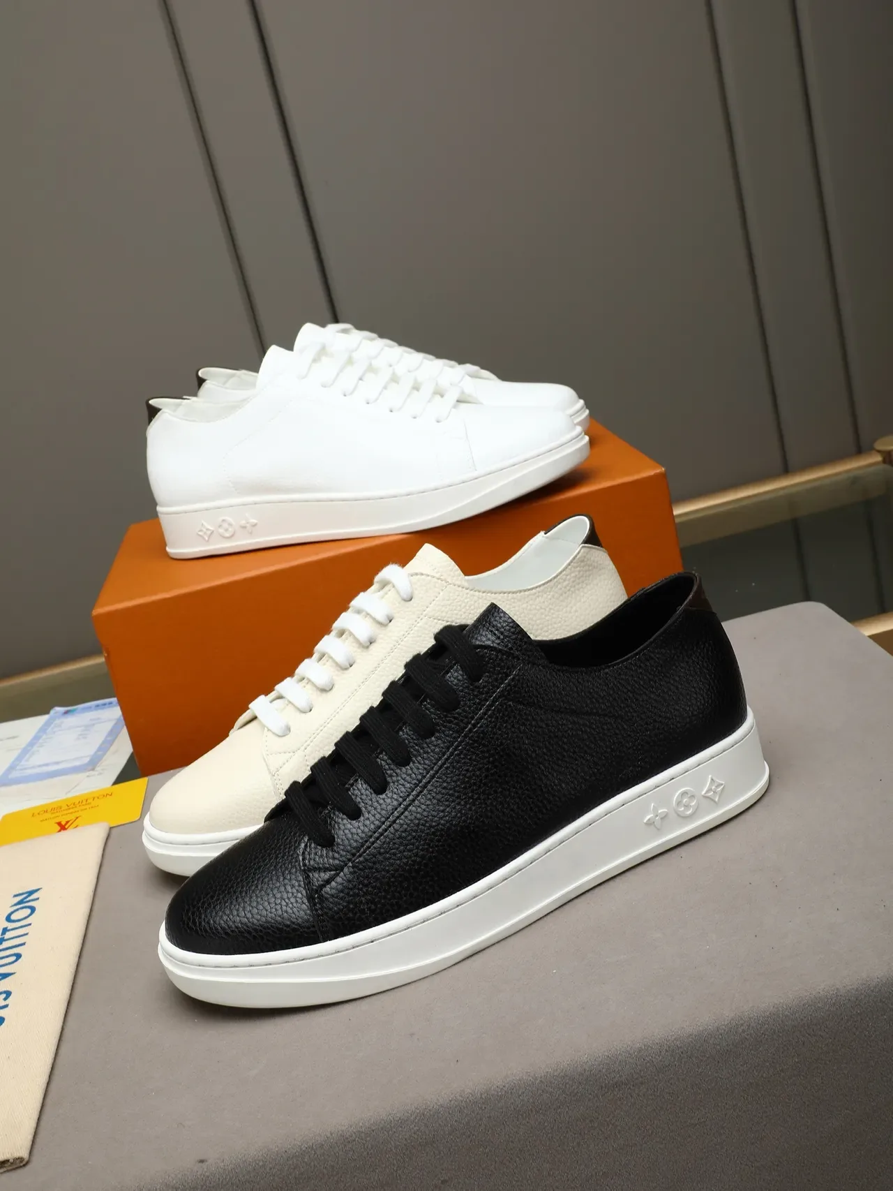 Louis Vuitton Beige Brown Pebbled Leather Upper Embossed Monogram Midsole Lifestyle Sneakers 2