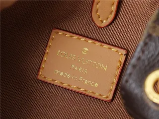 Louis Vuitton حقيبة دلو جلد بيج ذهبي مطبوع بمونوجرام حزام سلسلة 3