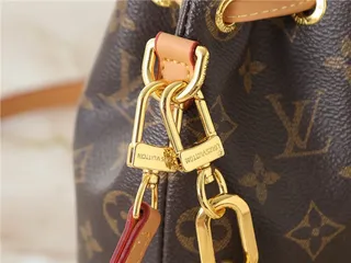 Louis Vuitton حقيبة دلو جلد بيج ذهبي مطبوع بمونوجرام حزام سلسلة 5
