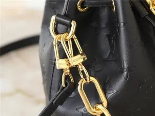 Louis Vuitton حقيبة دلو جلد بيج ذهبي مطبوع بمونوجرام حزام سلسلة 14